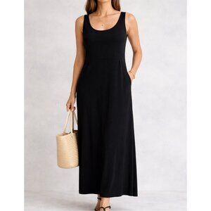 Vintage Teddi Evening Black Sleeveless Maxi Dress Bust Dart Stretch Size 12